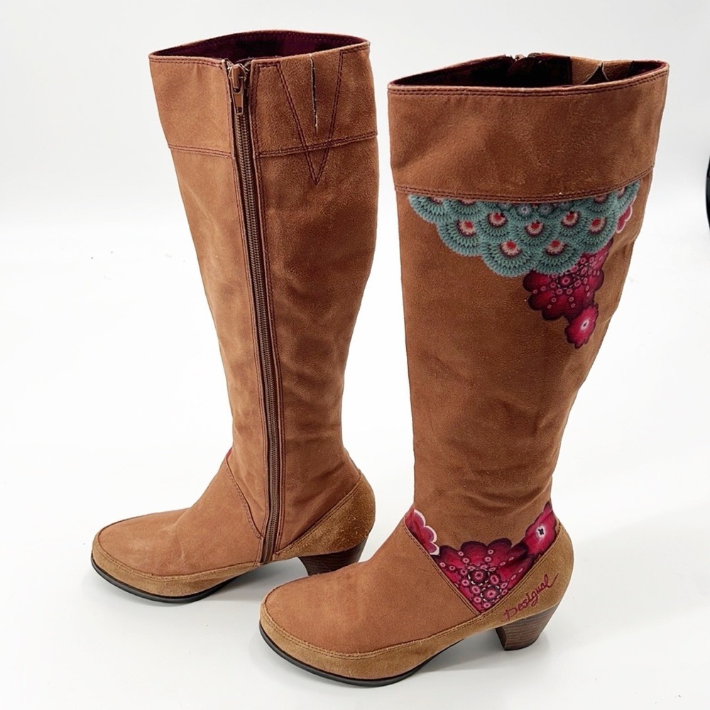 Desigual ESTHER High Shaft High Heel Boots, EU 37 US 6.5, Brown Floral - Picture 2 of 15